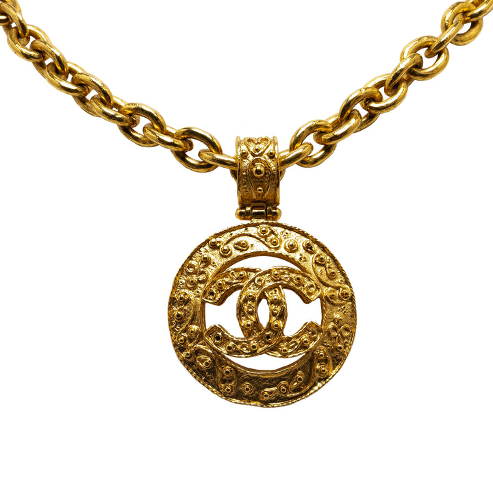 Gold Plated CC Round Pendant Necklace Gold - Gaby Paris