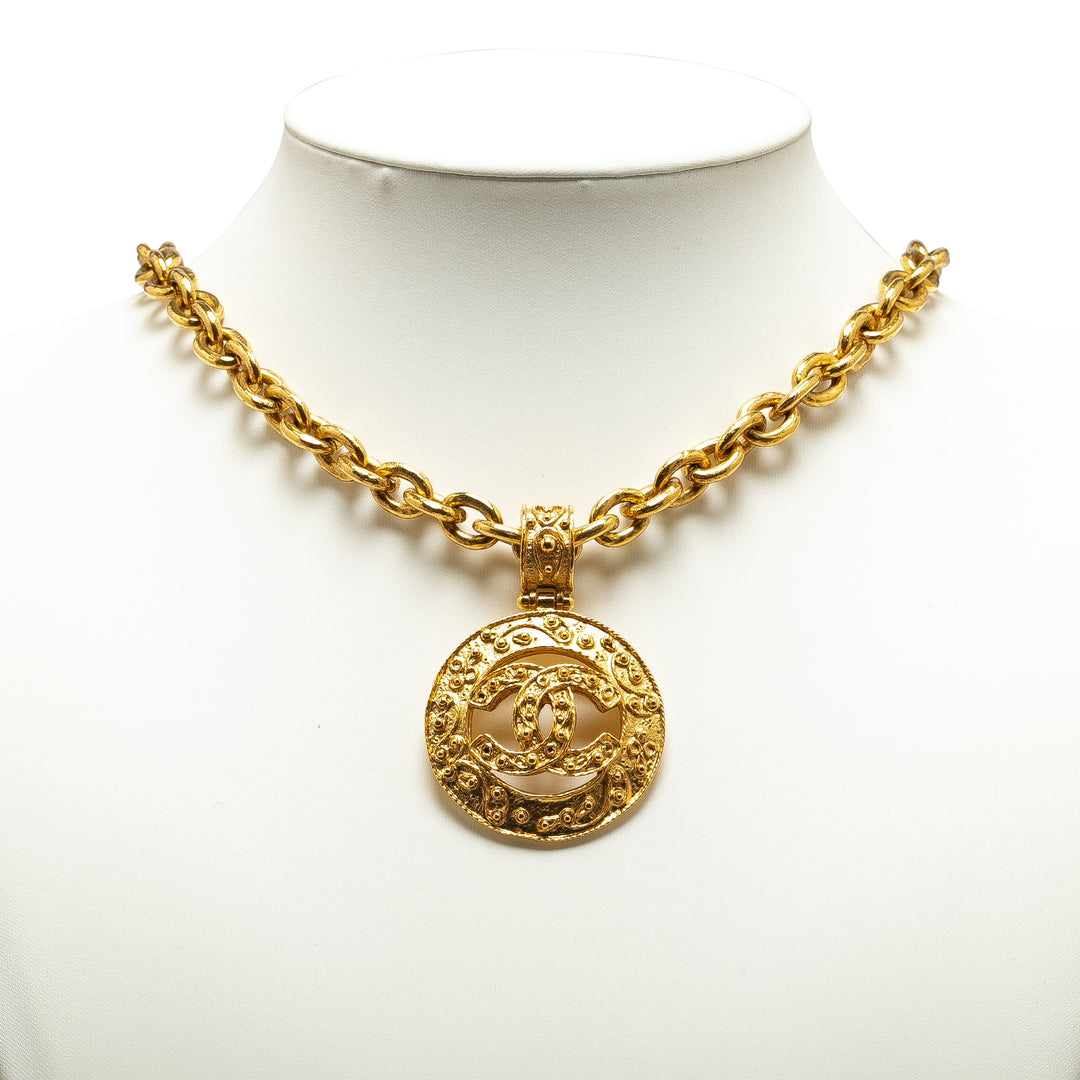 Gold Plated CC Round Pendant Necklace Gold - Gaby Paris