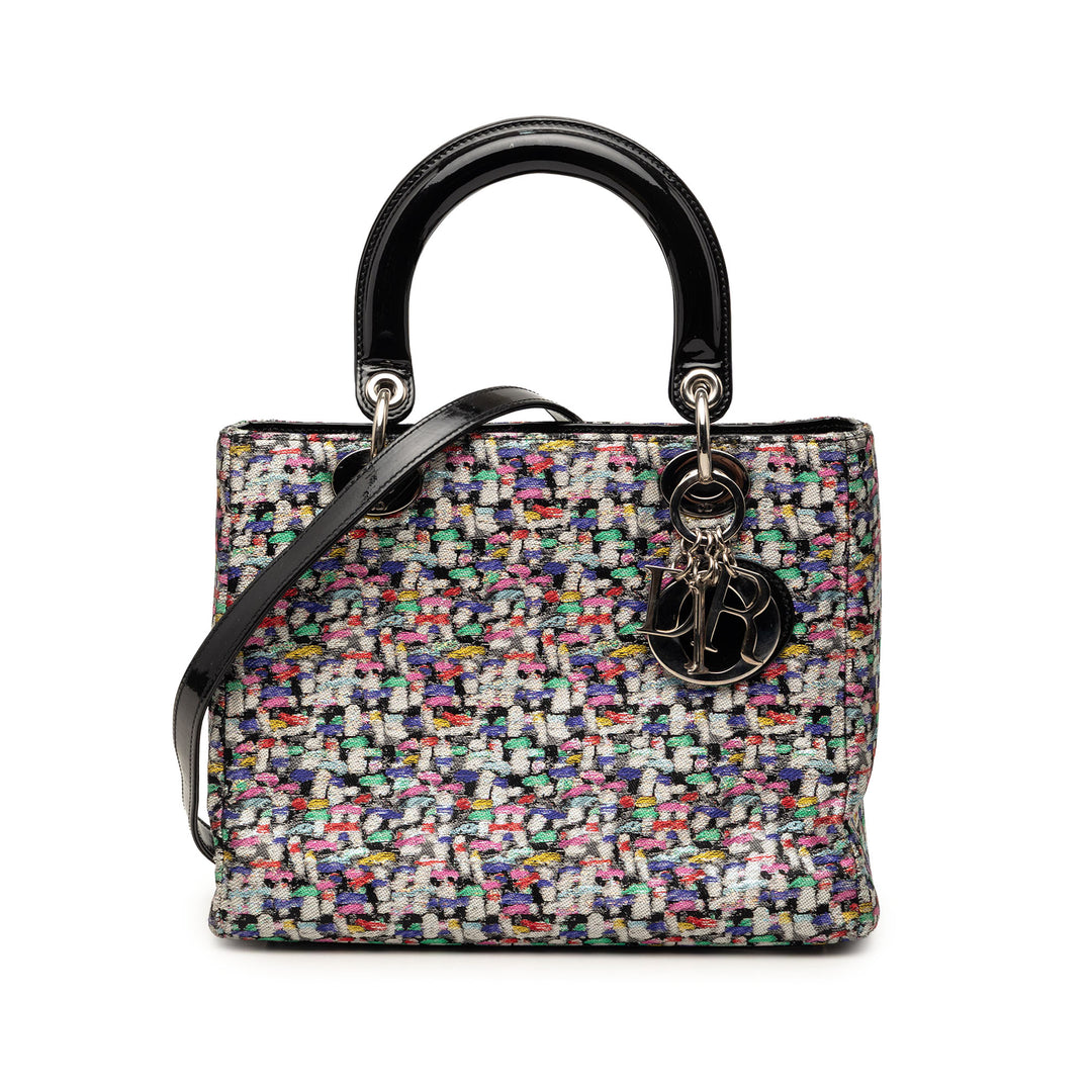 Dior Medium Multicolor Metallic Fabric et Cuir verni Cuir Lady Dior