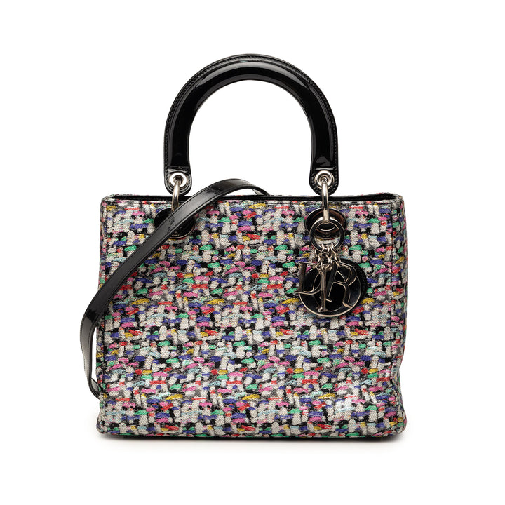 Dior Medium Multicolor Metallic Fabric et Cuir verni Cuir Lady Dior