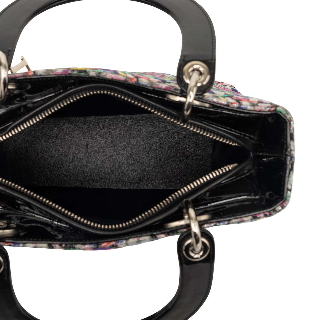 Dior Medium Multicolor Metallic Fabric et Cuir verni Cuir Lady Dior
