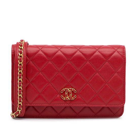 Quilted Lambskin 19 Wallet on Chain Red - Gaby Paris