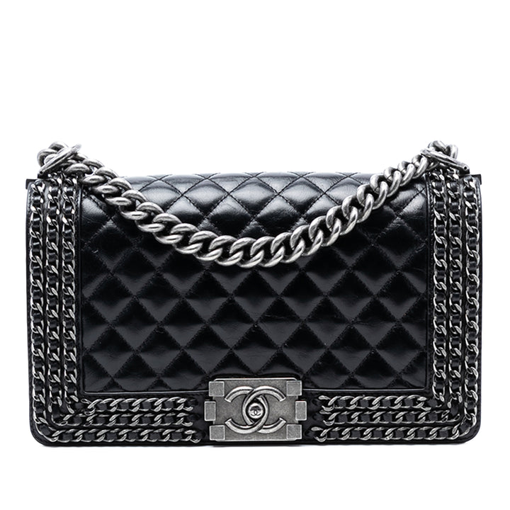 Chanel Old Medium Matelassé Glazed Cuir de veau Sac rond à chaîne Boy à rabat – GABY PARIS Authentique