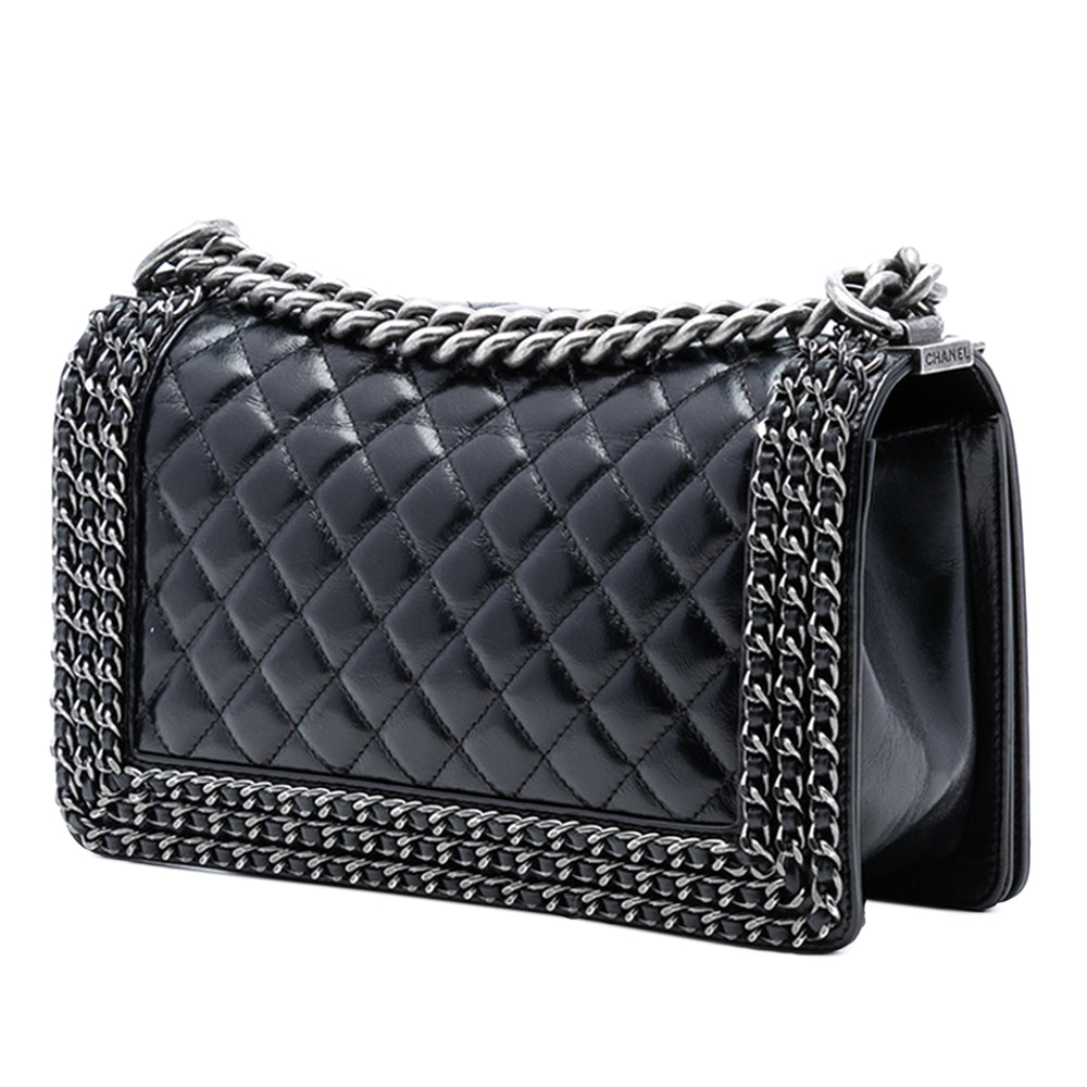 Chanel Old Medium Matelassé Glazed Cuir de veau Sac rond à chaîne Boy à rabat – GABY PARIS Authentique