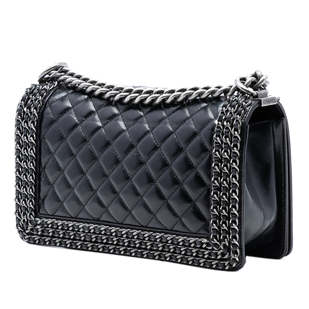Chanel Old Medium Matelassé Glazed Cuir de veau Sac rond à chaîne Boy à rabat – GABY PARIS Authentique