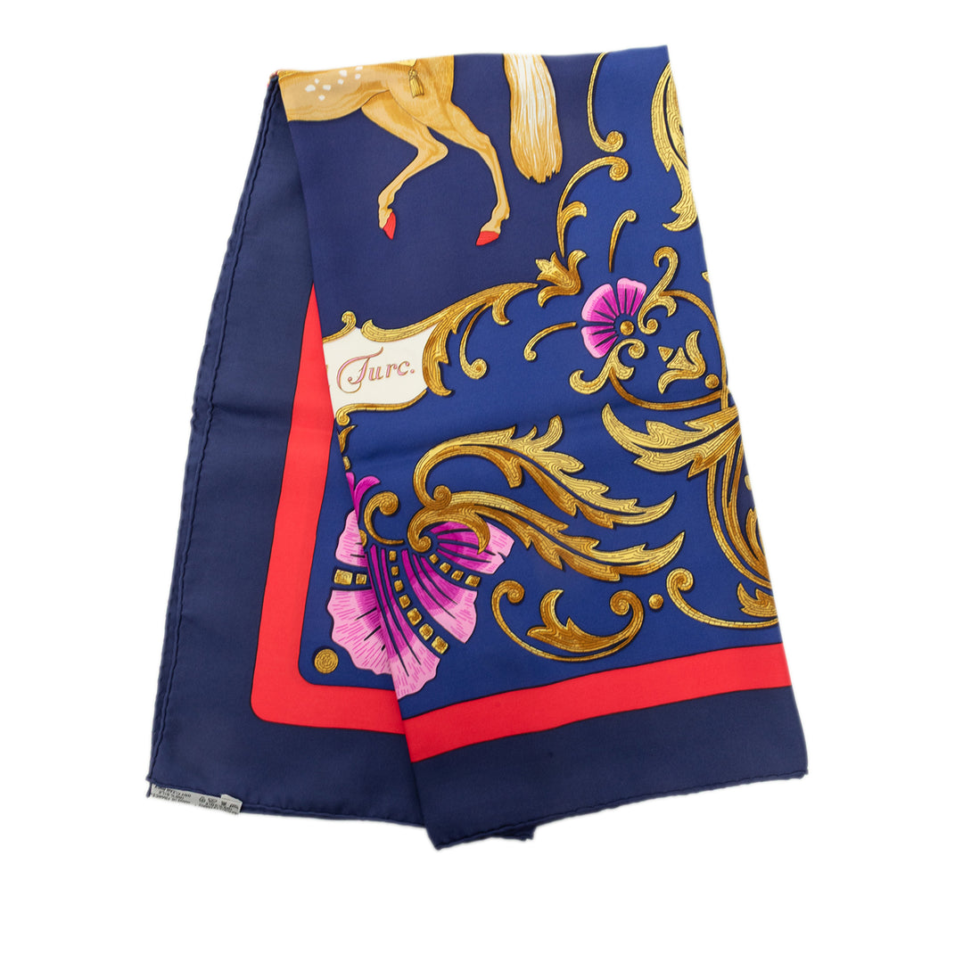 Hermès Cheval Turc Foulard 90 Bleu – vue principale – GABY PARIS