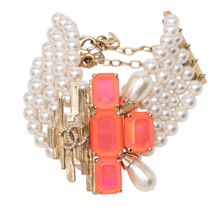 Chanel CC plaqué Rhinestone Resin Perles fantaisie Multi Strand Bracelet
