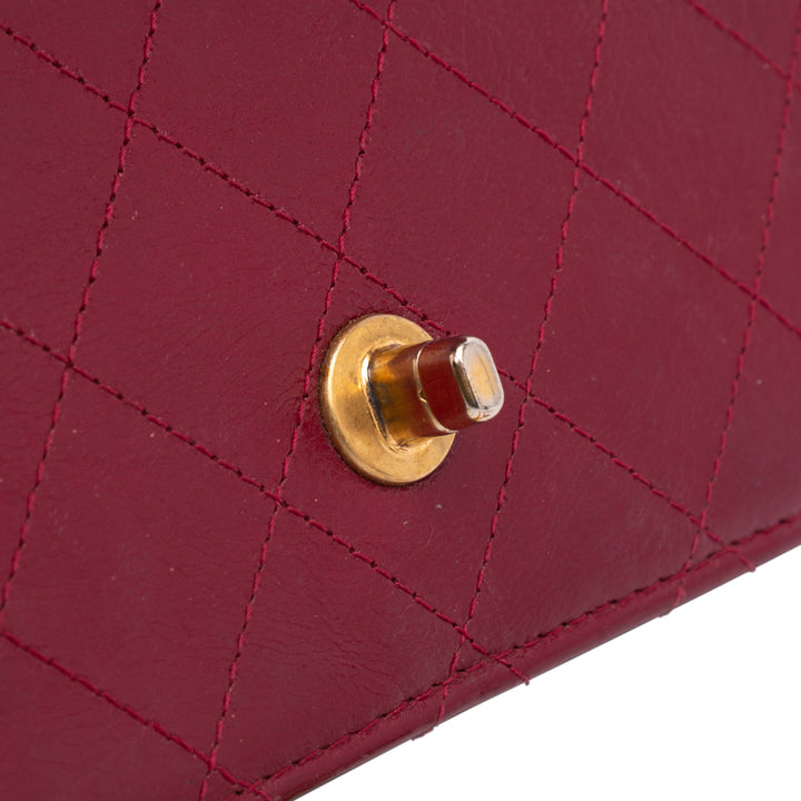 Stitched Goatskin Golden CC Wallet On Chain Red - Gaby Paris