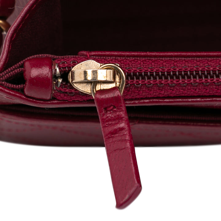 Stitched Goatskin Golden CC Wallet On Chain Red - Gaby Paris
