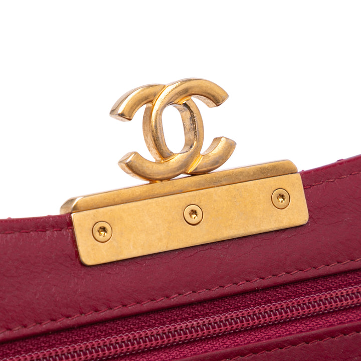 Stitched Goatskin Golden CC Wallet On Chain Red - Gaby Paris