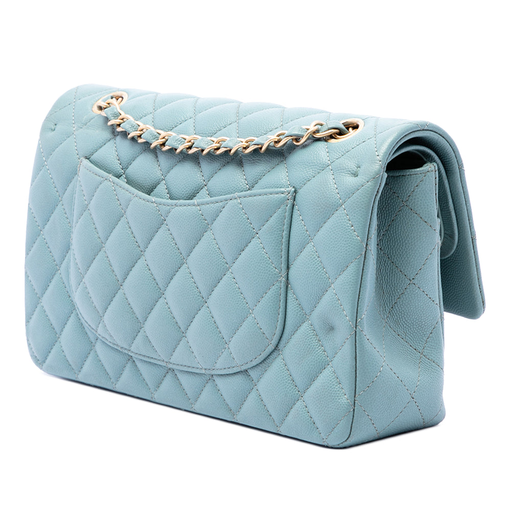 Chanel Classic Irisé Double rabat Moyen Cuir caviar Bleu – vue 2 – GABY PARIS