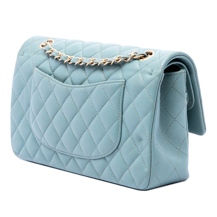 Chanel Classic Irisé Double rabat Moyen Cuir caviar Bleu – vue 2 – GABY PARIS