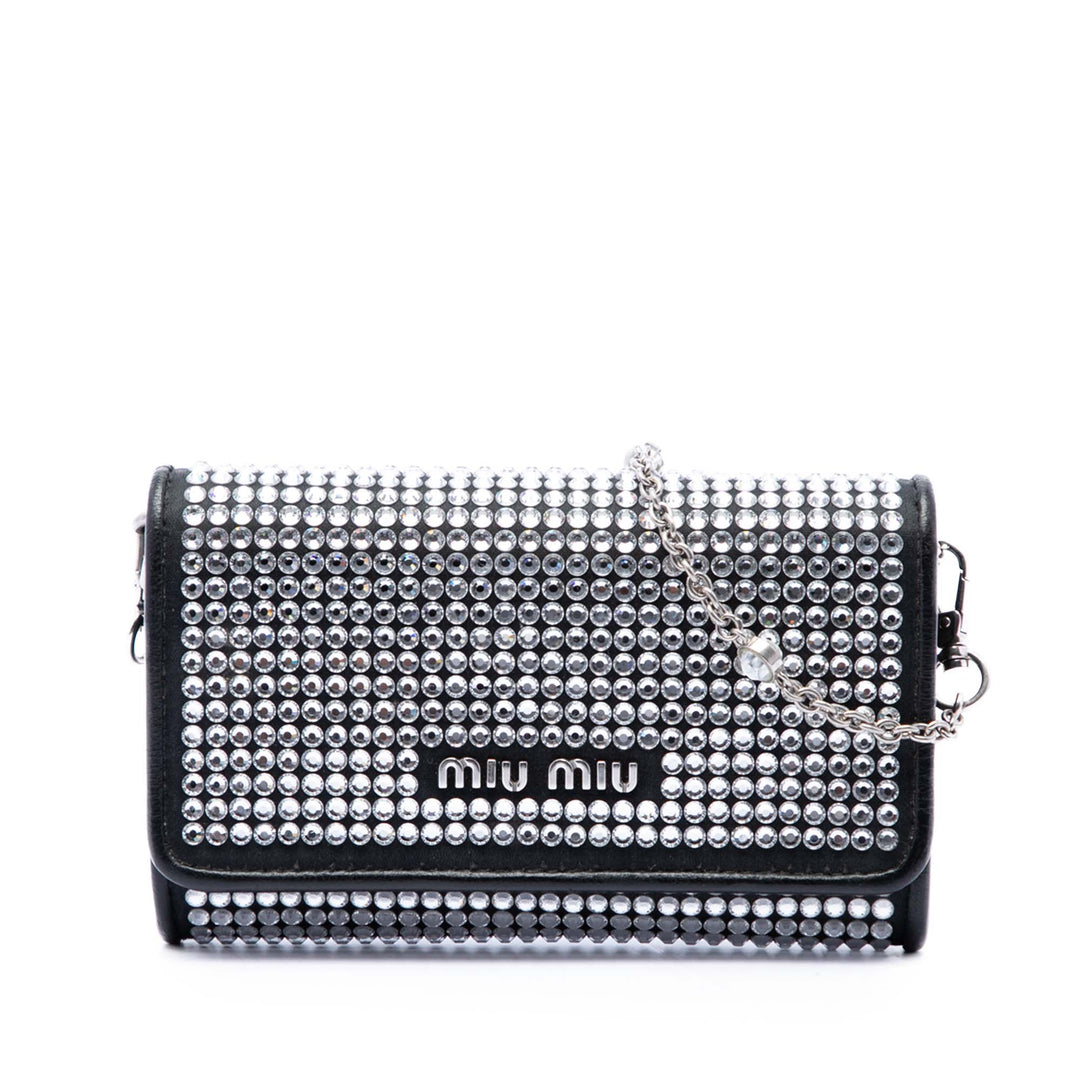Miu Miu Souple Cristal Orné Wallet on Chain nappa Noir – vue principale – GABY PARIS
