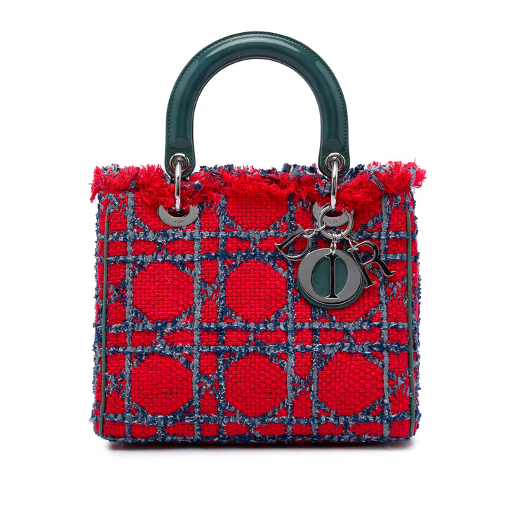 Lady Dior Cannage Fringe Moyen Tweed Rouge