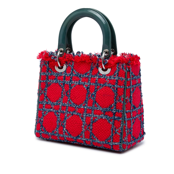 Lady Dior Cannage Fringe Moyen Tweed Rouge