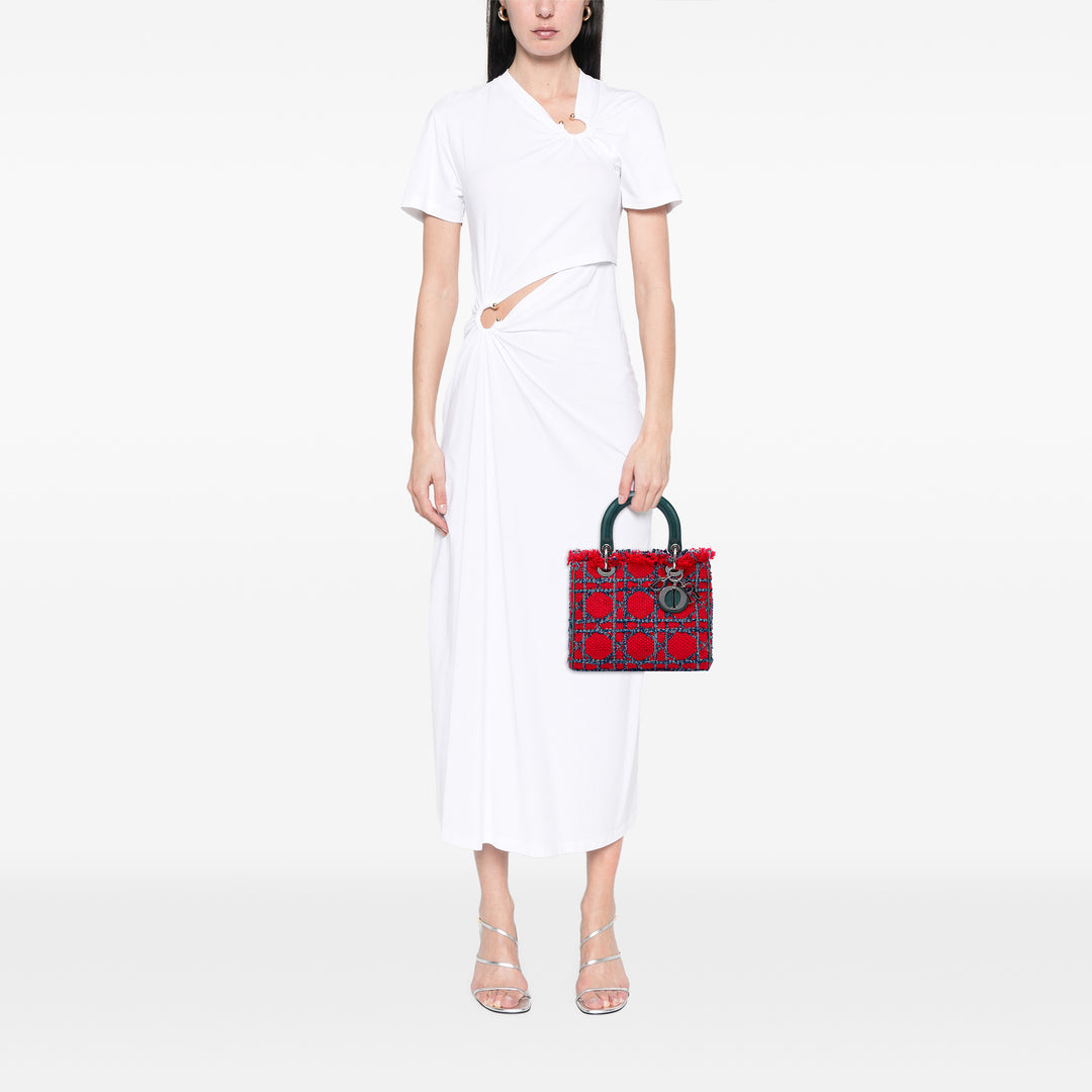 Lady Dior Cannage Fringe Moyen Tweed Rouge