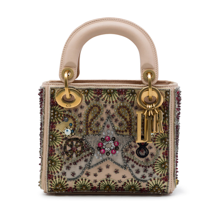 Dior Sac à main Beaded et brodé Lady Dior Mini Cuir de veau Marron – vue principale – GABY PARIS