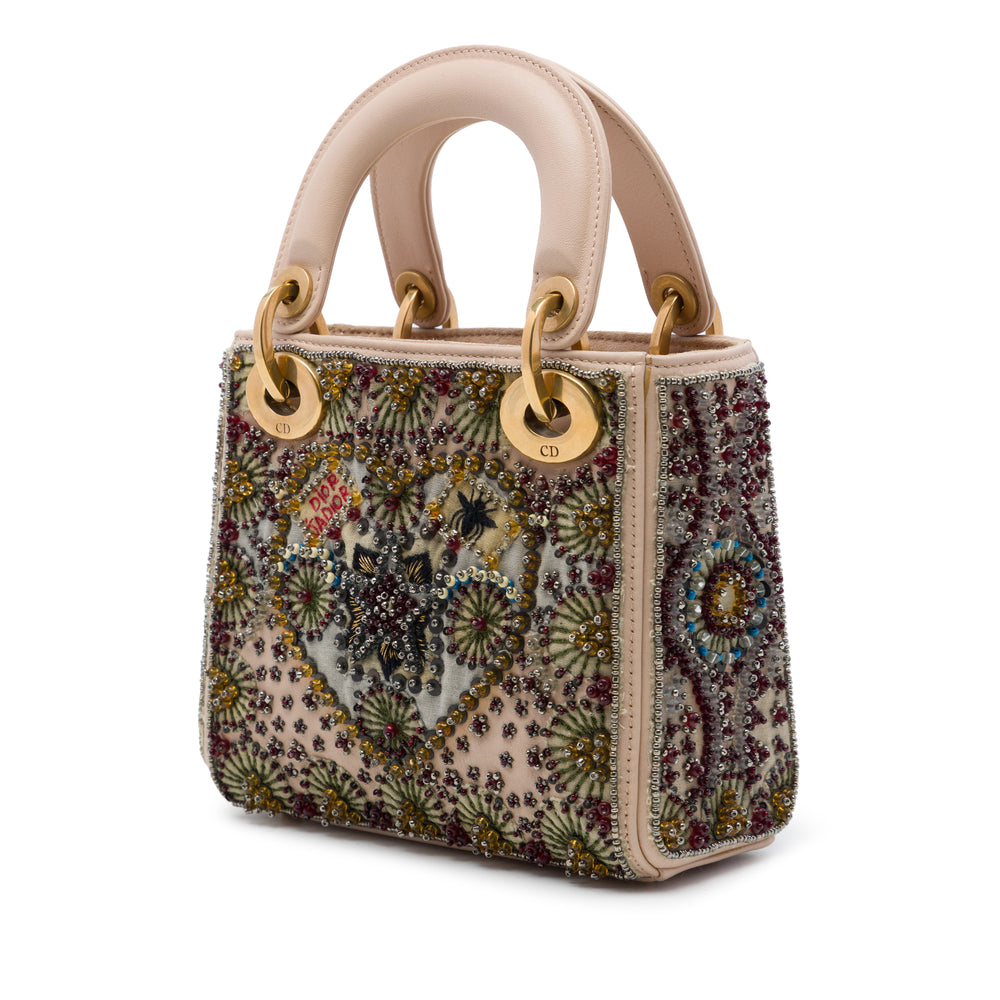 Dior Sac à main Beaded et brodé Lady Dior Mini Cuir de veau Marron – vue 2 – GABY PARIS