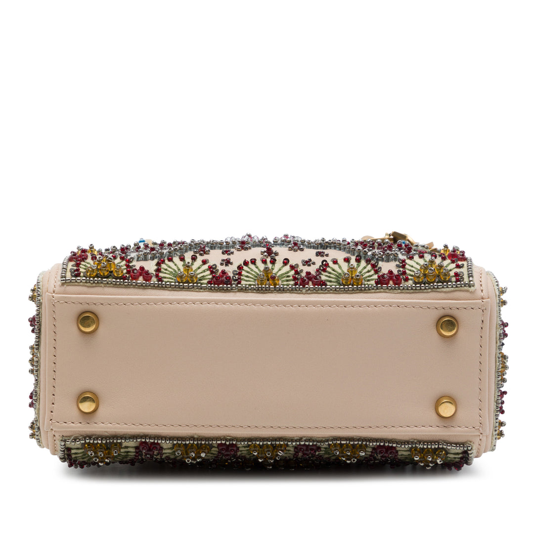 Dior Sac à main Beaded et brodé Lady Dior Mini Cuir de veau Marron – vue 3 – GABY PARIS
