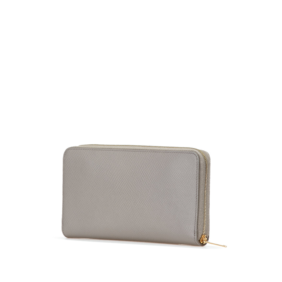 Leather Zip Around Wallet Gray - Gaby Paris