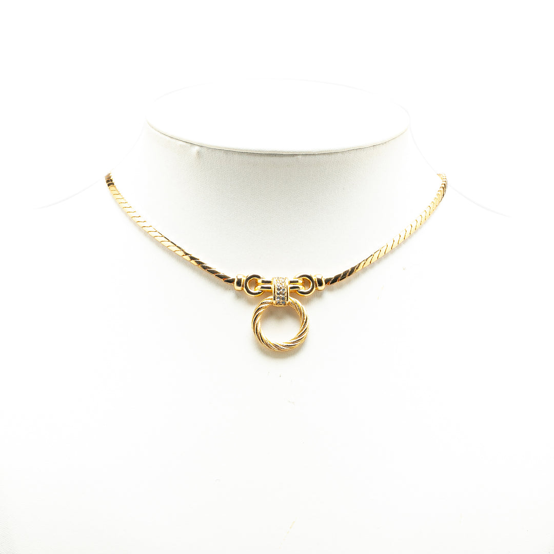 Gold Plated Rhinestone Pendant Necklace Gold - Gaby Paris