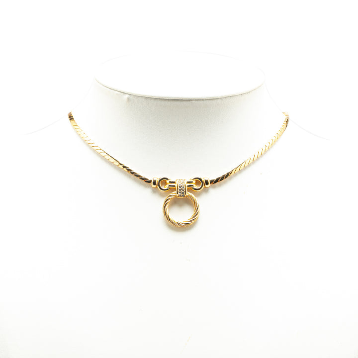 Gold Plated Rhinestone Pendant Necklace Gold - Gaby Paris