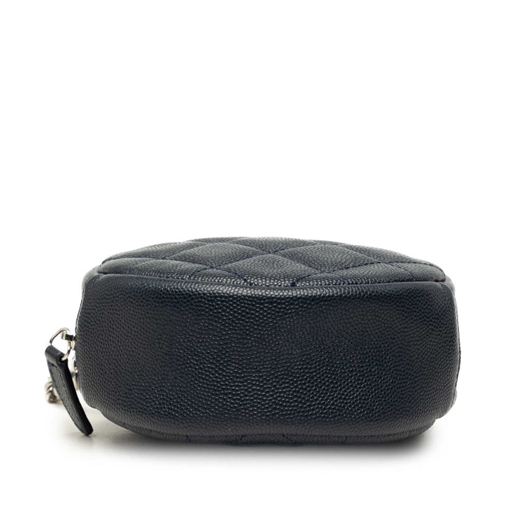 CC Matelassé Rond Pochette avec chaîne Cuir caviar Bleu