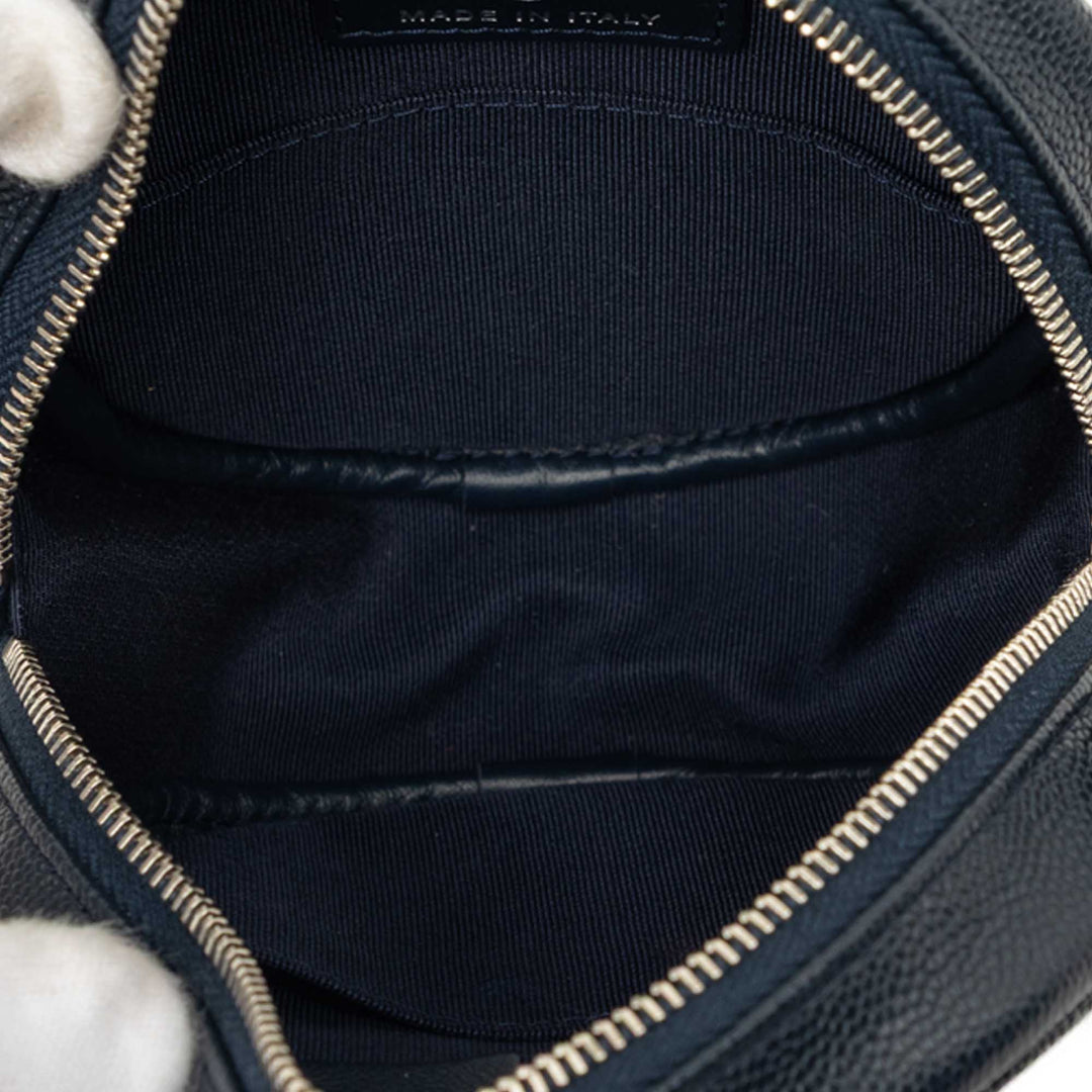 CC Matelassé Rond Pochette avec chaîne Cuir caviar Bleu