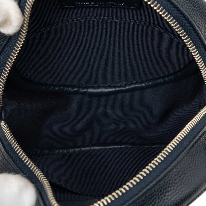 CC Matelassé Rond Pochette avec chaîne Cuir caviar Bleu