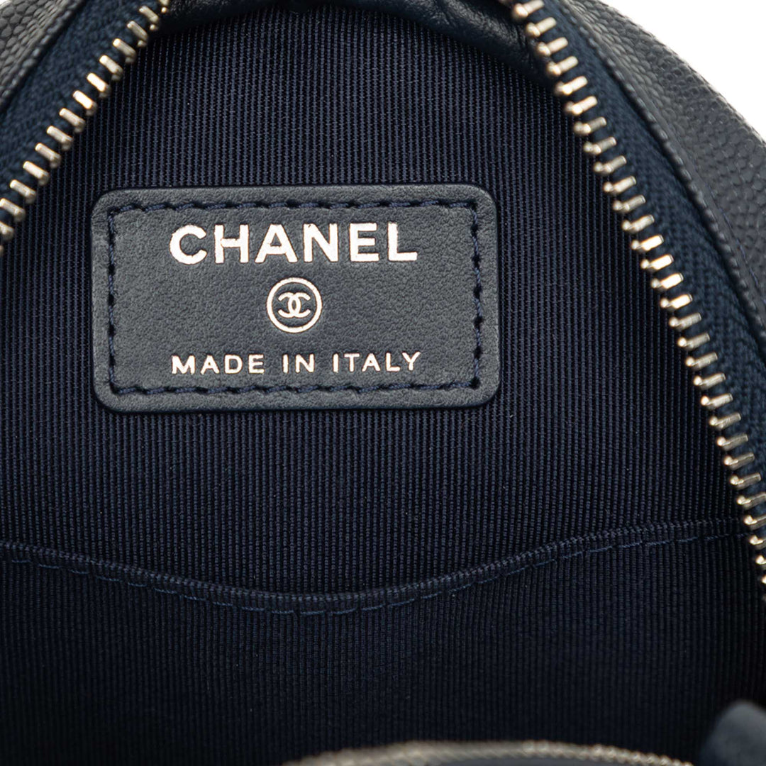 CC Matelassé Rond Pochette avec chaîne Cuir caviar Bleu