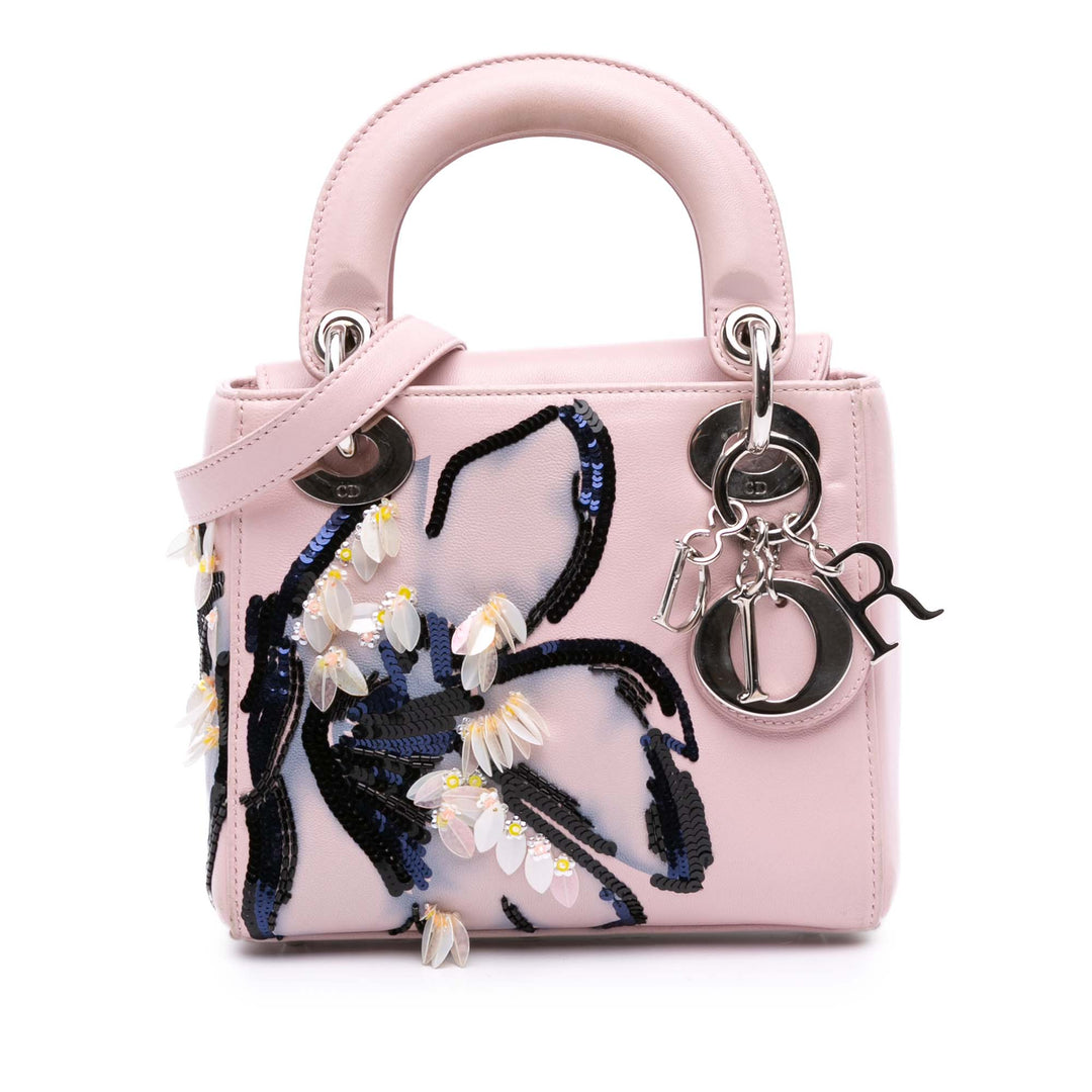Mini Calfskin Sequin Embellished Lady Dior Pink - Gaby Paris