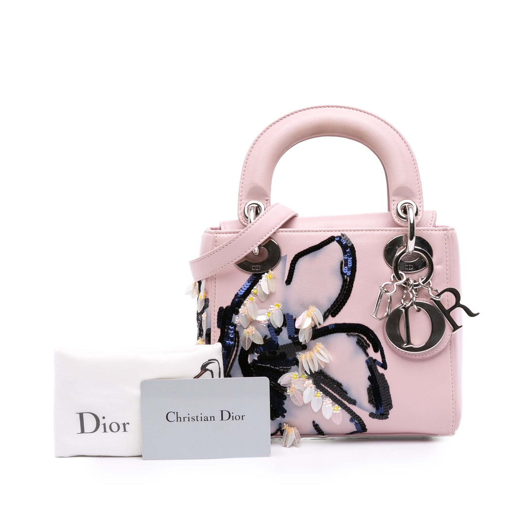 Mini Calfskin Sequin Embellished Lady Dior Pink - Gaby Paris