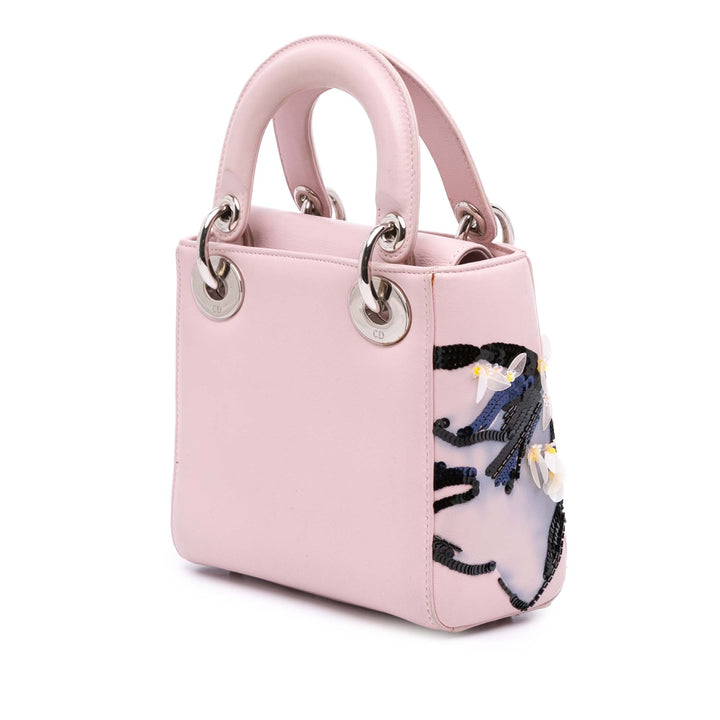 Mini Calfskin Sequin Embellished Lady Dior Pink - Gaby Paris
