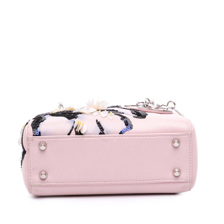 Mini Calfskin Sequin Embellished Lady Dior Pink - Gaby Paris