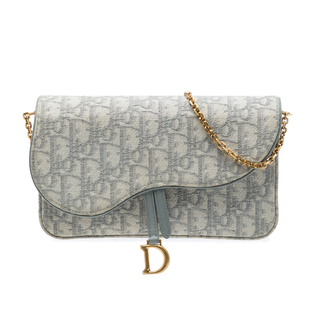 Dior Sac bandoulière Saddle Wallet on Chain Oblique Gris – vue principale – GABY PARIS