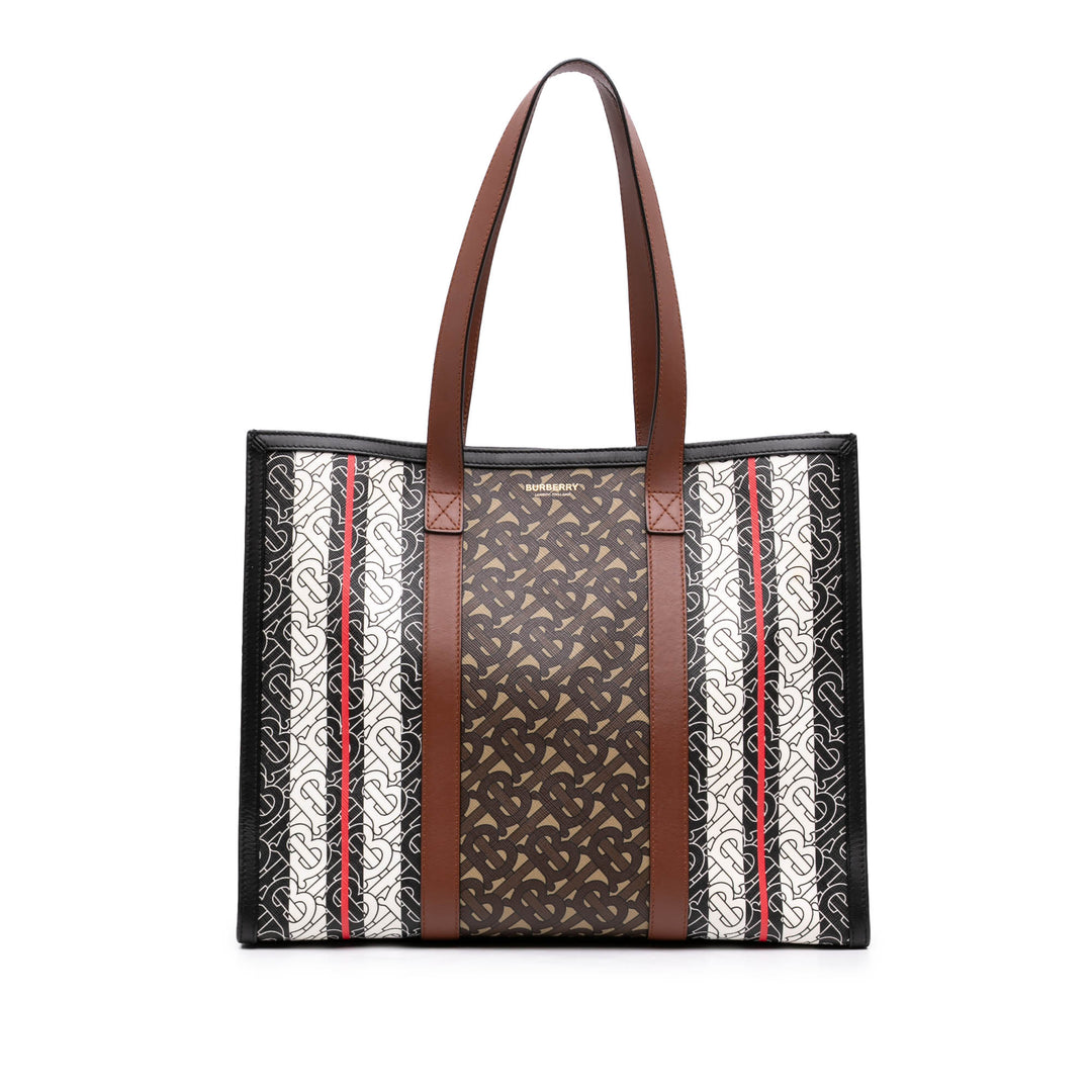 Burberry Cabas Book Tote TB E Stripe Monogram Marron – vue principale – GABY PARIS