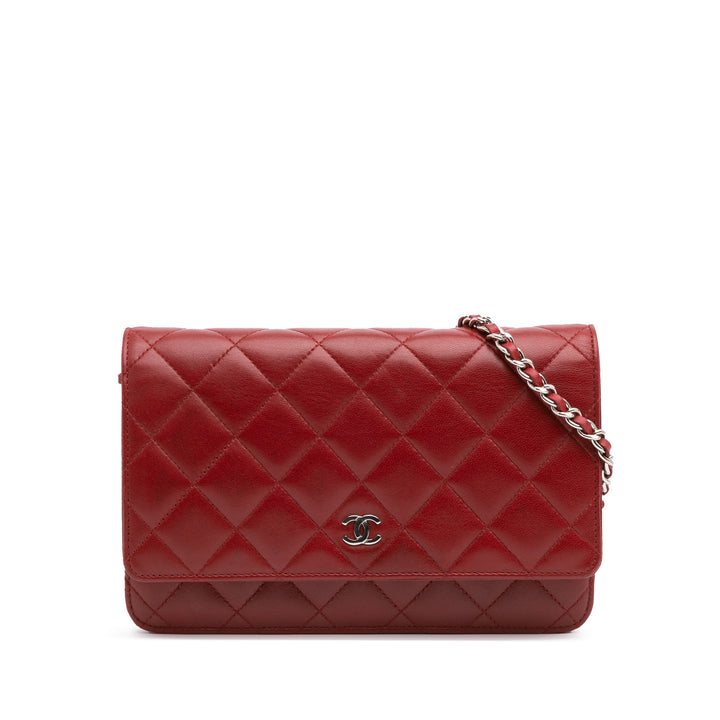 CC Quilted Lambskin Wallet on Chain Red - Gaby Paris