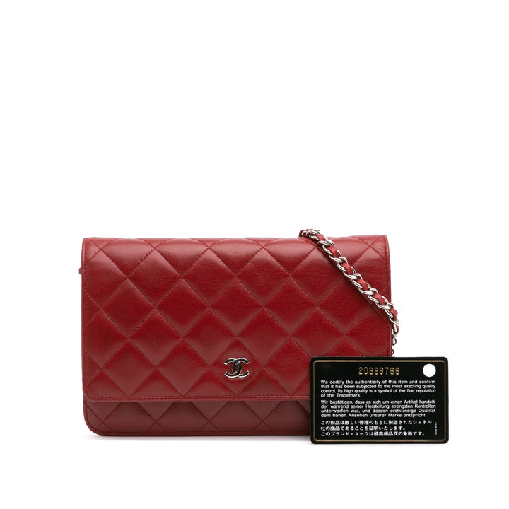 CC Quilted Lambskin Wallet on Chain Red - Gaby Paris