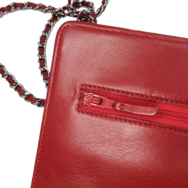 CC Quilted Lambskin Wallet on Chain Red - Gaby Paris