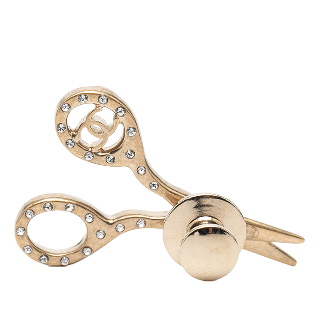 Chanel CC plaqué Strass Scissors Broche Pin