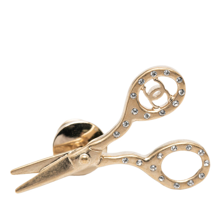 Chanel CC plaqué Strass Scissors Broche Pin