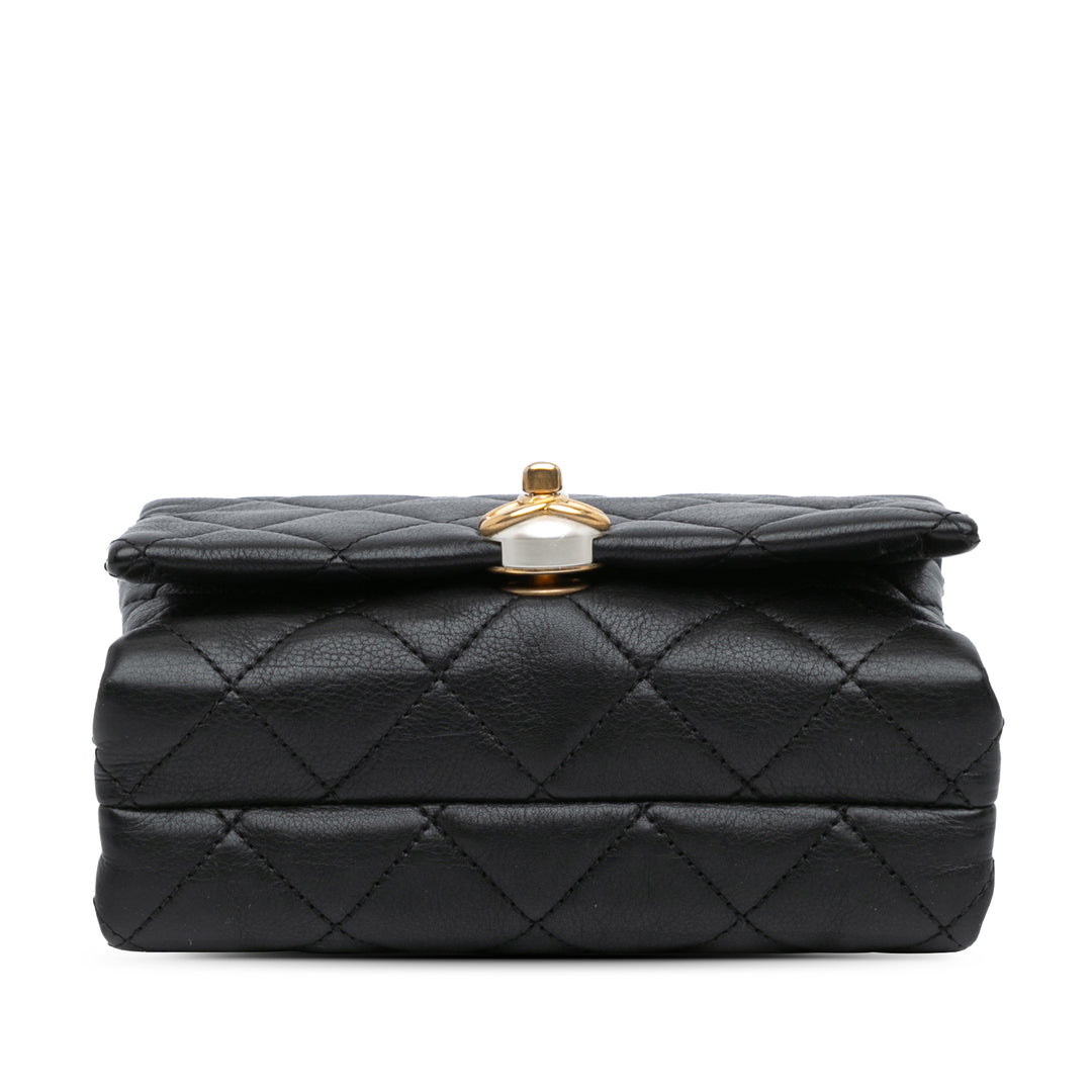 Mini Quilted Calfskin Pearl CC Accordion Flap Black - Gaby Paris