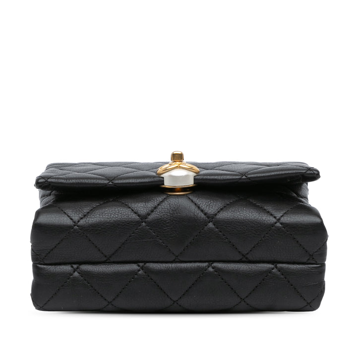 Mini Quilted Calfskin Pearl CC Accordion Flap Black - Gaby Paris