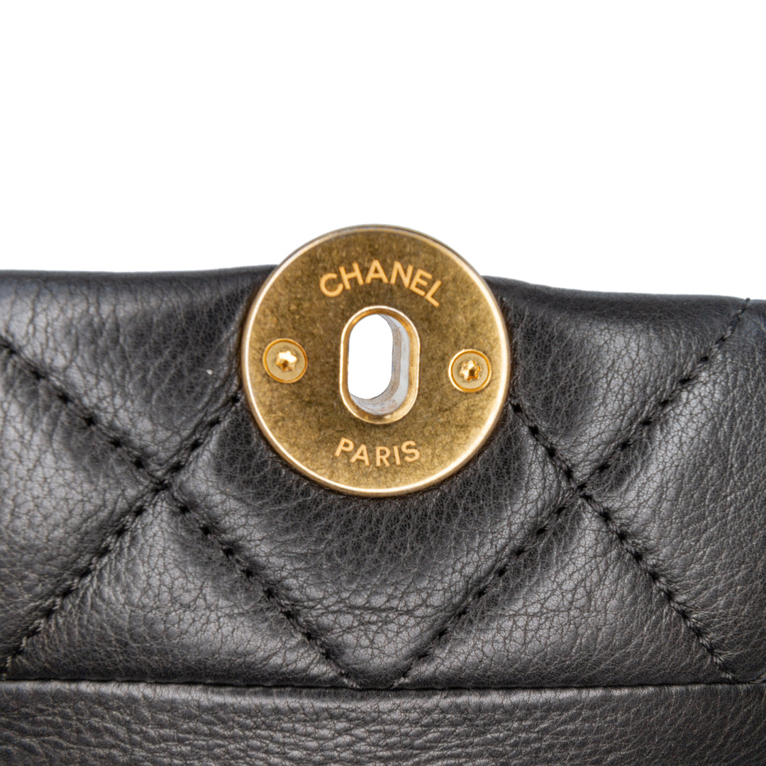Mini Quilted Calfskin Pearl CC Accordion Flap Black - Gaby Paris