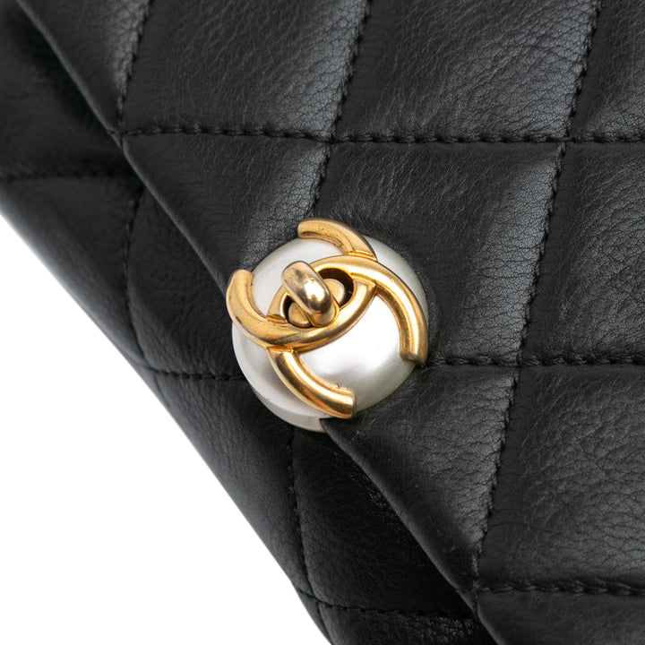 Mini Quilted Calfskin Pearl CC Accordion Flap Black - Gaby Paris