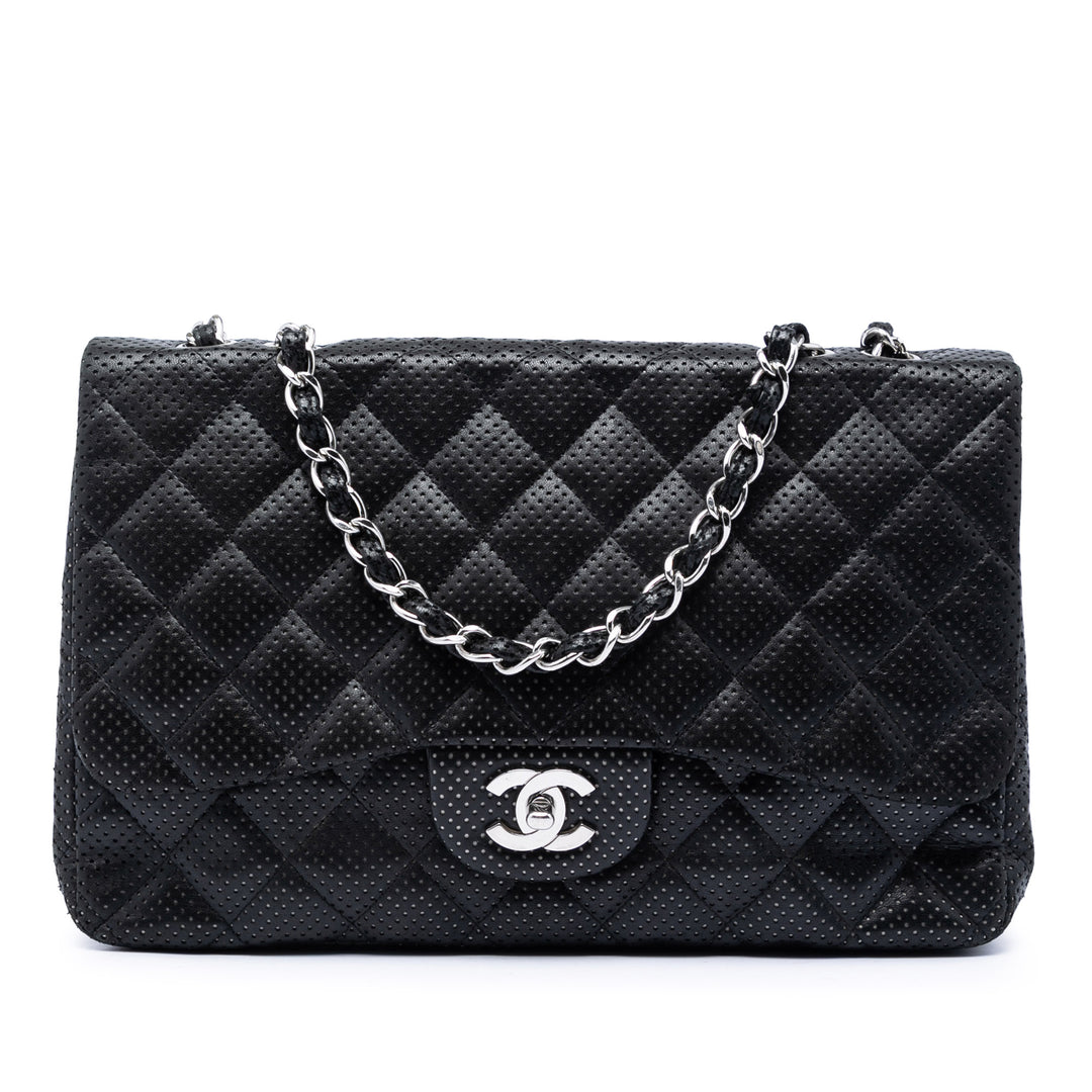 Chanel Jumbo Classic perforé Cuir d’agneau Simple rabat