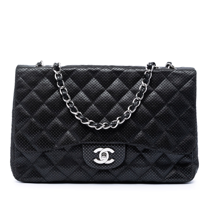 Chanel Jumbo Classic perforé Cuir d’agneau Simple rabat