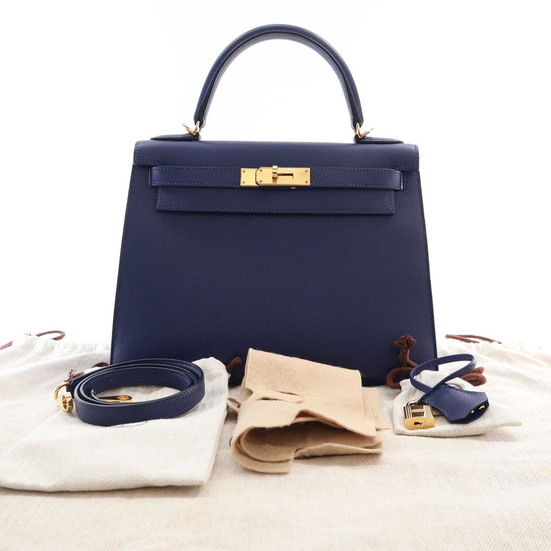 Kelly II Sellier 28 Epsom Bleu