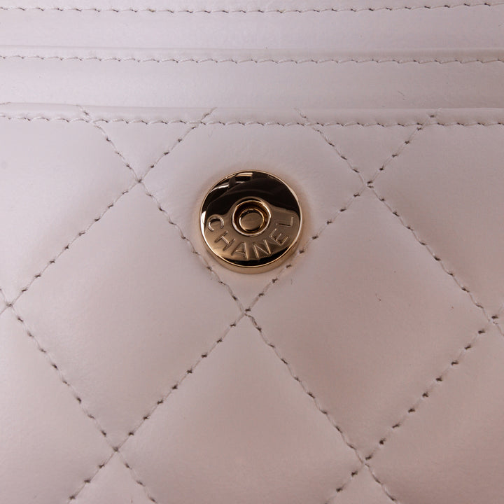 Mini CC Quilted Lambskin Kiss Lock Frame Top Handle Clutch with Chain White - Gaby Paris