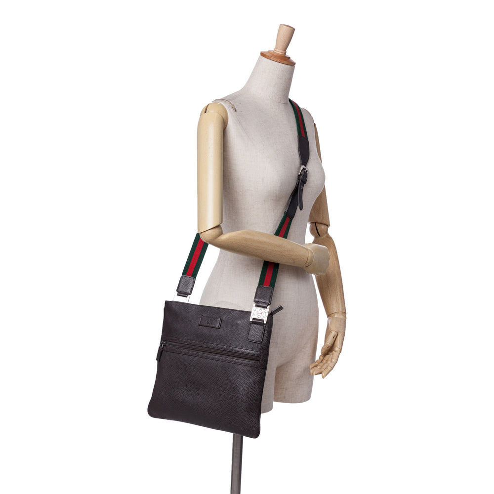 Leather Web Crossbody Black - Gaby Paris